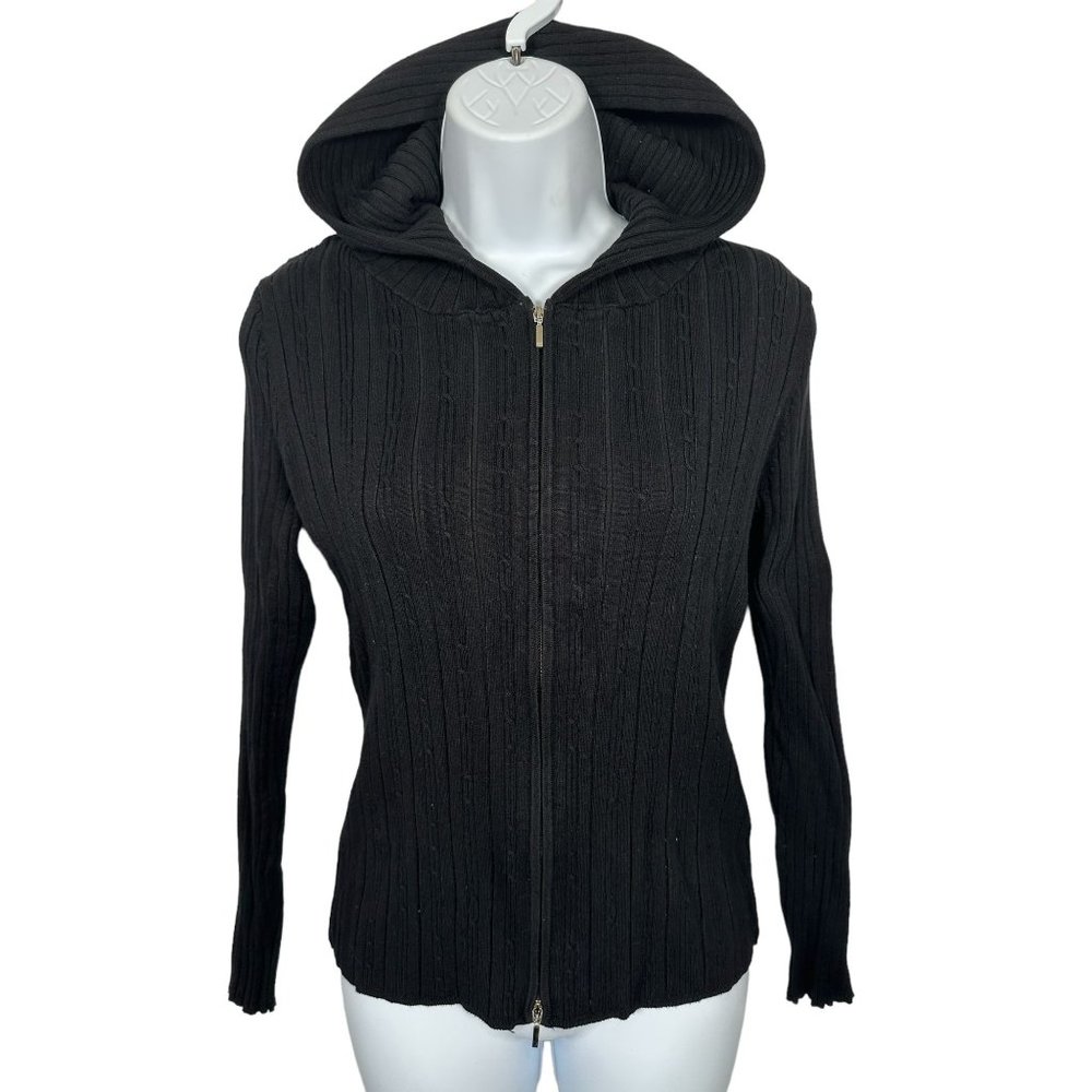 Y2K Belldini Womens Medium Hoodie‎ Long Sleeve Top Black Stretch Full Zip